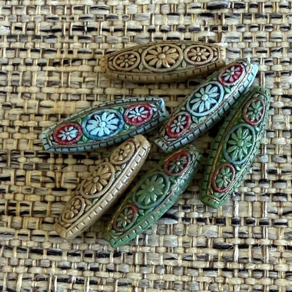3 Pr Vintage Czech Egyptian Revival Art Deco Glass Beads
